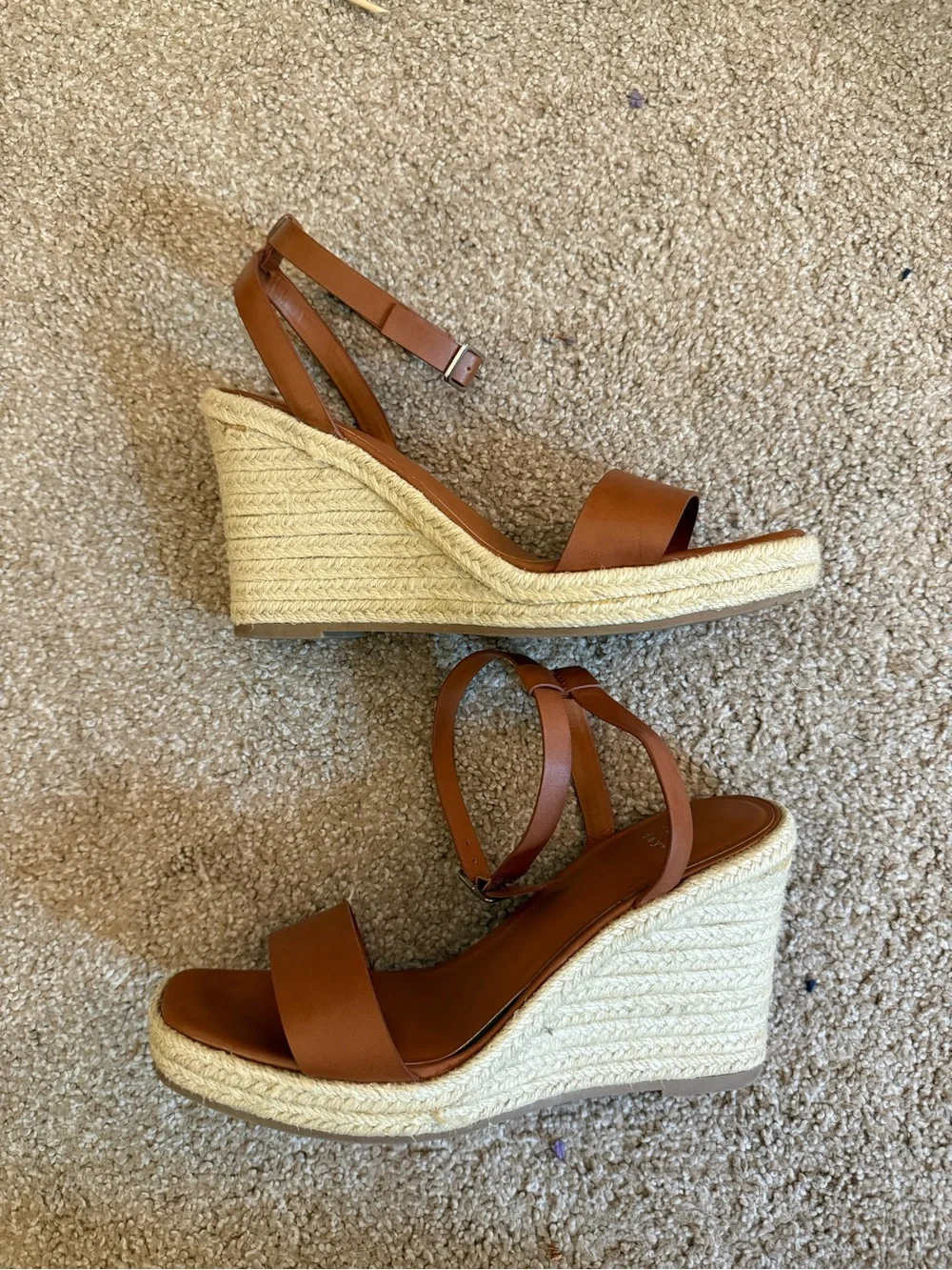 Ankle-Strap Espadrille Wedge Sandals - Brown